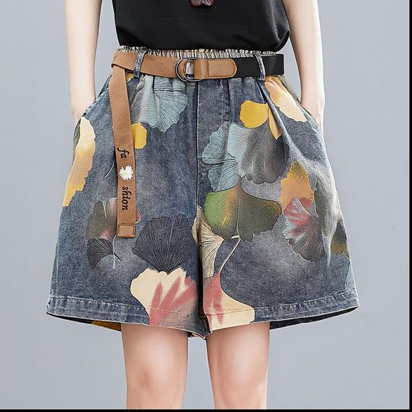 women shorts oversize denim short floral print vintage wide leg jean office lady casual trendy streetwear elastic waist, White;black
women shorts oversize denim short floral print vintage wide leg jean office lady casual trendy streetwear elastic waist, White;black