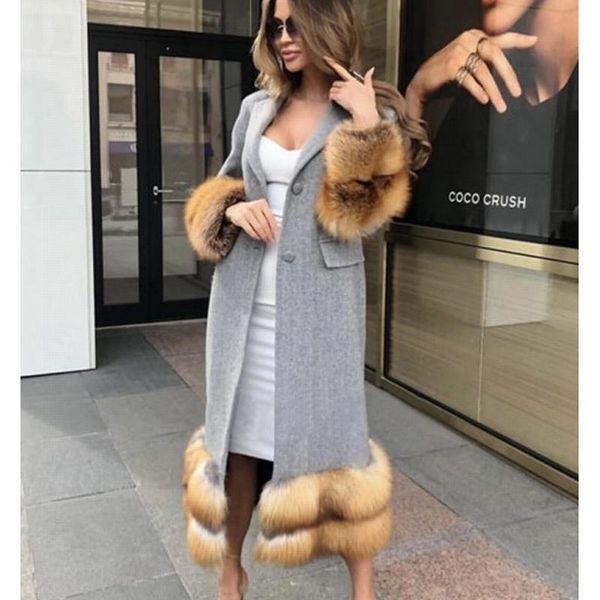 women's fur & faux women long genuine wool coat winter with real sleeves and hem ladies high street wear, Black
women's fur & faux women long genuine wool coat winter with real sleeves and hem ladies high street wear, Black