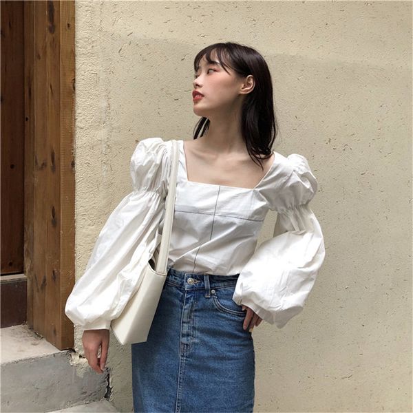 dress loose fashion square collar pleated backless all-match casual female sweet elegant vintage short shirts, White
dress loose fashion square collar pleated backless all-match casual female sweet elegant vintage short shirts, White
