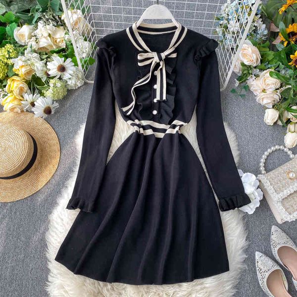 dress vintage autumn plied sweater casual sleeve long bow gown feminine fall korean chic robe mujer, Black;gray
dress vintage autumn plied sweater casual sleeve long bow gown feminine fall korean chic robe mujer, Black;gray