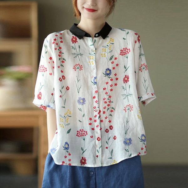 women's blouses & shirts johnature women cotton linen turn-down collar short sleeve print floral blouse 2021 summer button casual loose, White
women's blouses & shirts johnature women cotton linen turn-down collar short sleeve print floral blouse 2021 summer button casual loose, White