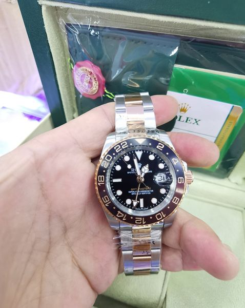 with original box wristwatches ceramic bezel black dial gold gmt 116718 asia 2813 movement automatic mens men's watch watches, Slivery;brown
with original box wristwatches ceramic bezel black dial gold gmt 116718 asia 2813 movement automatic mens men's watch watches, Slivery;brown
