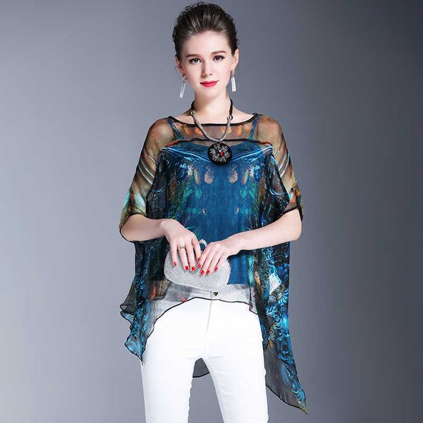 summer women shirt elegant blue simulation silk blouse fashion print vintage loose irregular casual 210529, White
summer women shirt elegant blue simulation silk blouse fashion print vintage loose irregular casual 210529, White