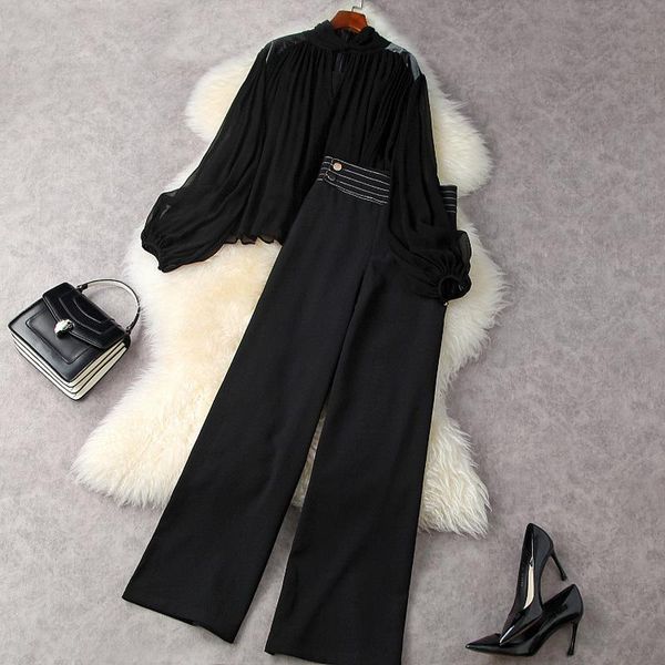 spring runway women two piece outfits lantern sleeve chiffon blouses + high waist wide leg pants suits party twinset women's, White
spring runway women two piece outfits lantern sleeve chiffon blouses + high waist wide leg pants suits party twinset women's, White