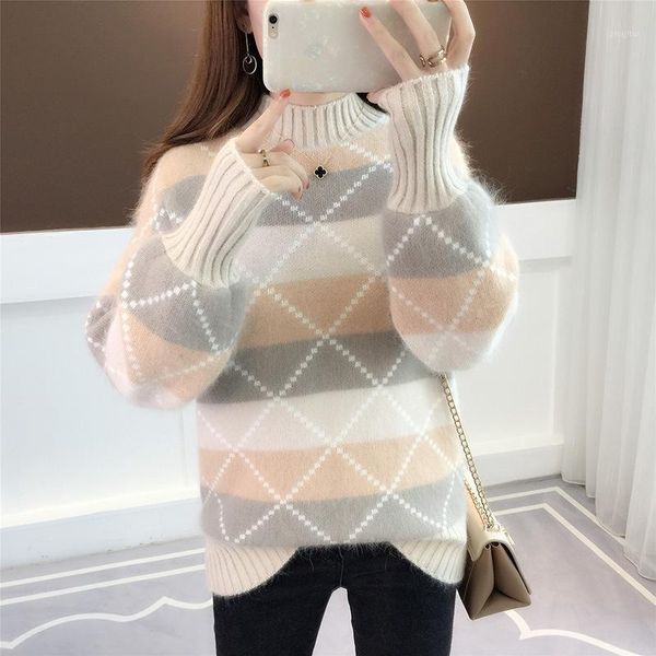 autumn knitted pullovers female casual loose sweater half turtleneck femme warm winter thick school style women's sweaters, White;black
autumn knitted pullovers female casual loose sweater half turtleneck femme warm winter thick school style women's sweaters, White;black