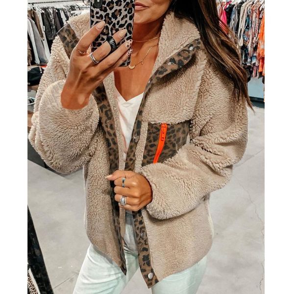 women's wool & blends 2021 autumn and winter patchwork leopard print single breasted button long sleeve plush coat high street wm*, Black
women's wool & blends 2021 autumn and winter patchwork leopard print single breasted button long sleeve plush coat high street wm*, Black