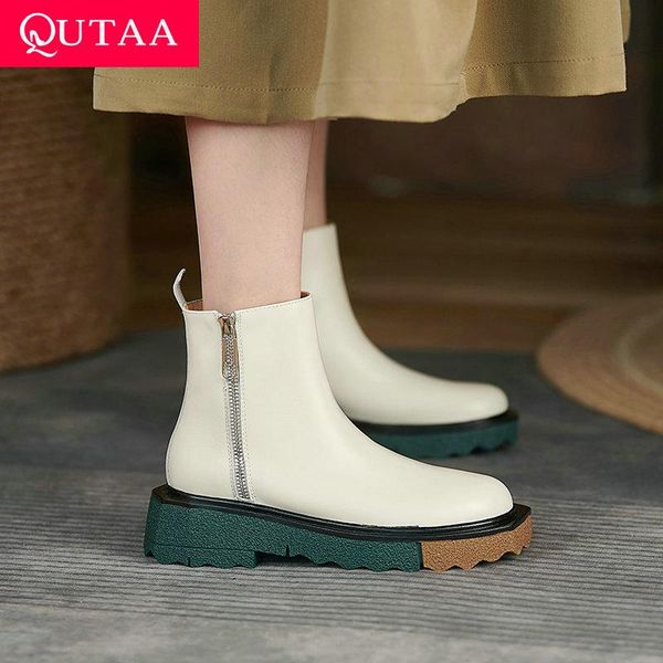 boots qutaa 2022 genuine leather thick heel shoes winter fashion zipper round toe women ankle mixed color boot size 34-39, Black
boots qutaa 2022 genuine leather thick heel shoes winter fashion zipper round toe women ankle mixed color boot size 34-39, Black
