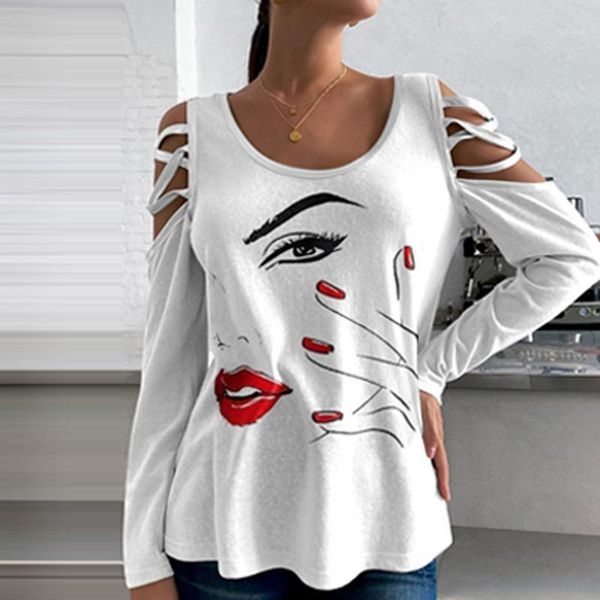 women's blouses & shirts off shoulder criss cross hollow out women shirt autumn o neck office blusa 2022 spring abstract face print top, White
women's blouses & shirts off shoulder criss cross hollow out women shirt autumn o neck office blusa 2022 spring abstract face print top, White