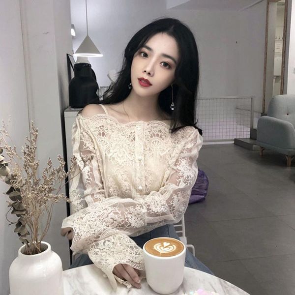 women's blouses & shirts arrivals ladies fashion lacework neck strapless sling chic pullover sweet slim blouse shirt women lace long sl, White
women's blouses & shirts arrivals ladies fashion lacework neck strapless sling chic pullover sweet slim blouse shirt women lace long sl, White