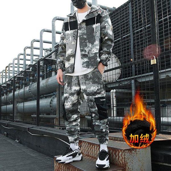 men's tracksuits boutique recreational suit qiu dong season handsome coat tooling and velvet camouflage logo two-piece outfit, Gray
men's tracksuits boutique recreational suit qiu dong season handsome coat tooling and velvet camouflage logo two-piece outfit, Gray