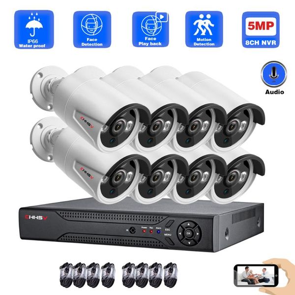 wireless camera kits video surveillance h.265 5mp poe security system ip ir outdoor waterproof cctv set