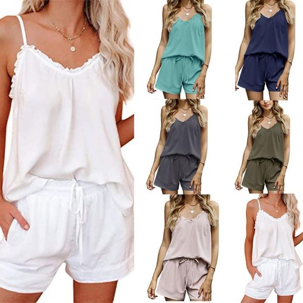 women's tracksuits womens summer 2 pieces chiffon pajamas set sleeveless ruffles v-neck cami tank with drawstring shorts solid color lo, Gray
women's tracksuits womens summer 2 pieces chiffon pajamas set sleeveless ruffles v-neck cami tank with drawstring shorts solid color lo, Gray
