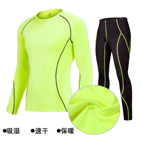 tracksuits piece men's two sports tights suit long sleeve fitness stretch foot basketball training bottoming running quick dry clothes, Gray