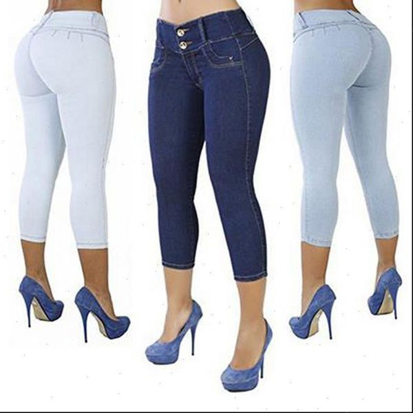 women jean plus size casual cropped pants solid color button fly waist slim trousers breathable elastic pencil, Blue
women jean plus size casual cropped pants solid color button fly waist slim trousers breathable elastic pencil, Blue