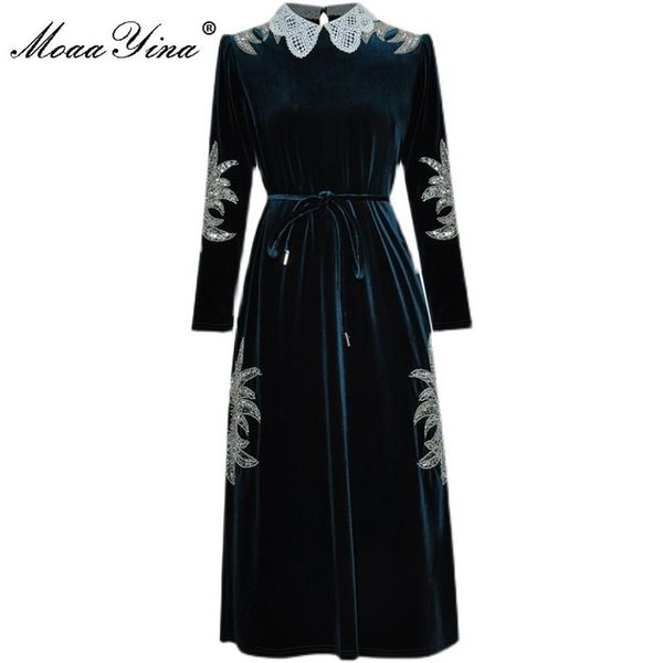 moaayina fashion designer dress spring women's sequins crystal beaded elastic waist lace-up velvet dresses casual, Black;gray
moaayina fashion designer dress spring women's sequins crystal beaded elastic waist lace-up velvet dresses casual, Black;gray