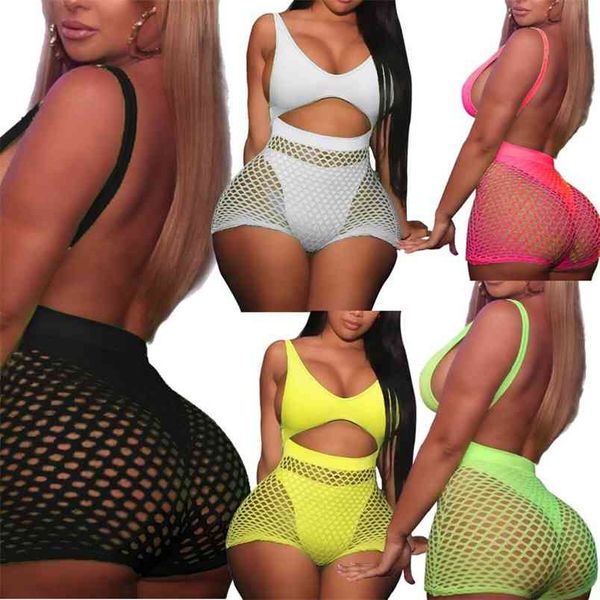 women 2 pieces beach tracksuits sleeveless backless hollow out bodysuits and fishnet mesh perspective shorts suits outfits 210517, White
women 2 pieces beach tracksuits sleeveless backless hollow out bodysuits and fishnet mesh perspective shorts suits outfits 210517, White