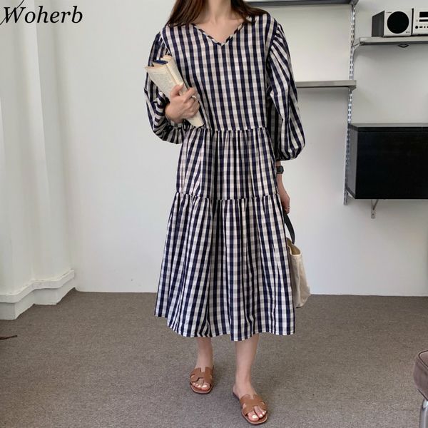 v-neck puff sleeve plaid dress women korean chic loose dresses elegant robe casual dress vestidos verano 210417, Black;gray
v-neck puff sleeve plaid dress women korean chic loose dresses elegant robe casual dress vestidos verano 210417, Black;gray