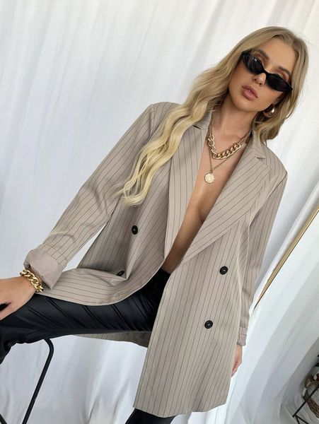 double button striped print longline blazer o0bk#, White;black
double button striped print longline blazer o0bk#, White;black