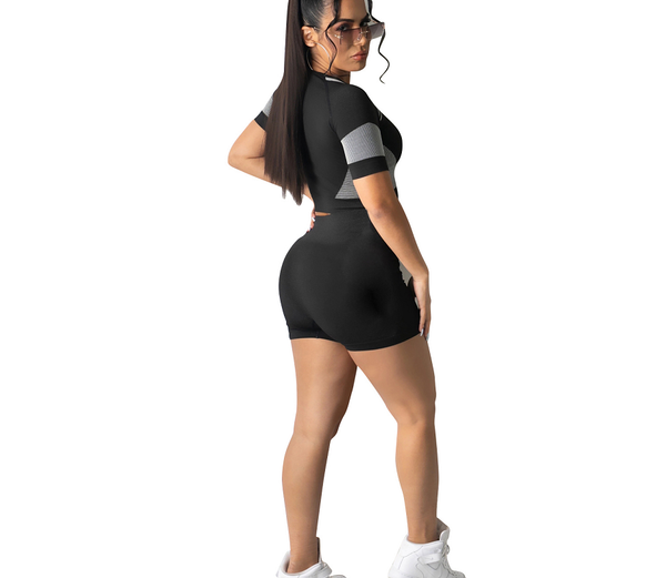 4color women summer casual tracksuits letters soild color stitching short sleeved hooded short pants 2 piece set sportswear jogging suit, Gray
4color women summer casual tracksuits letters soild color stitching short sleeved hooded short pants 2 piece set sportswear jogging suit, Gray