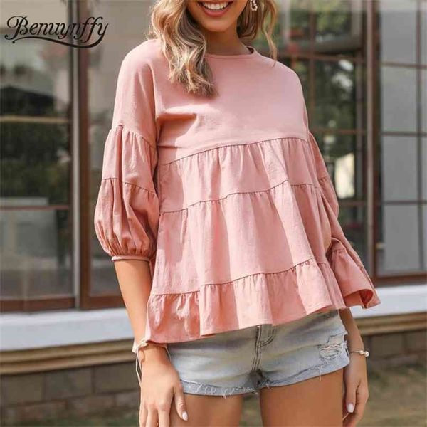 o-neck solid cotton linen pleated and blouses summer women fashion half sleeve loose casual blouse female 210510, White
o-neck solid cotton linen pleated and blouses summer women fashion half sleeve loose casual blouse female 210510, White
