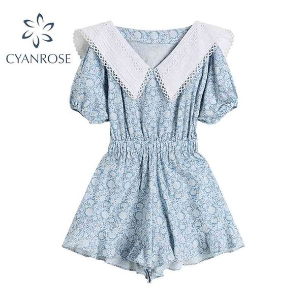 blue floral print doll collar jumpsuit for women summer elastic waist slimming puff sleeve female casual short 210515, Black;white
blue floral print doll collar jumpsuit for women summer elastic waist slimming puff sleeve female casual short 210515, Black;white