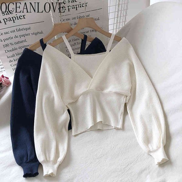fake 2 pcs woman sweaters solid v neck lantern sleeve short pull femme korean chic autumn winter pullovers 19265 210415, White;black
fake 2 pcs woman sweaters solid v neck lantern sleeve short pull femme korean chic autumn winter pullovers 19265 210415, White;black