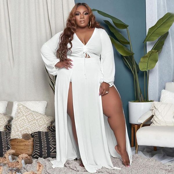 plus size dresses xl-5xl large women dress spring autumn deep v neck full sleeve high split long maxi ruched drawstring oversize, Black
plus size dresses xl-5xl large women dress spring autumn deep v neck full sleeve high split long maxi ruched drawstring oversize, Black