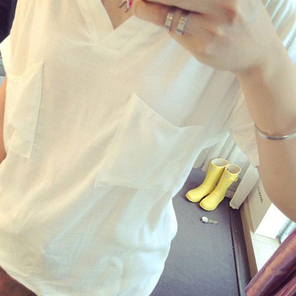 women's t-shirt summer cotton linen with pocket white fashion casual solid v neck short sleeve loose shirt moda mujer #p1
women's t-shirt summer cotton linen with pocket white fashion casual solid v neck short sleeve loose shirt moda mujer #p1
