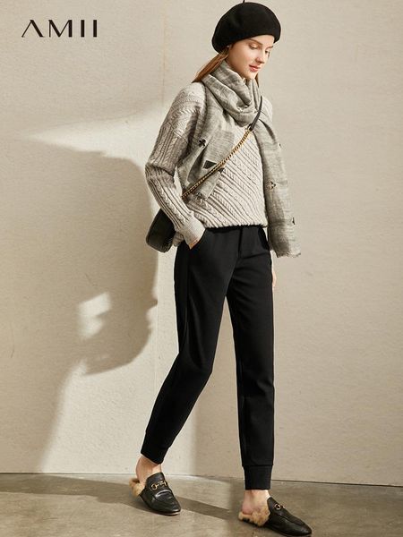 women's pants & capris amii minimalist fashion korean small casual 2021 winter straight tube rubber waist knitted, Black;white
women's pants & capris amii minimalist fashion korean small casual 2021 winter straight tube rubber waist knitted, Black;white