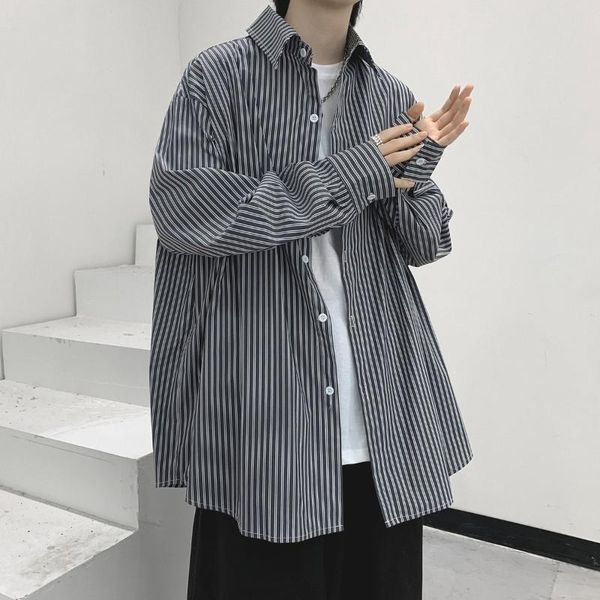 men's casual shirts neploha 2021 autumn design big sizes striped shirt lapel loose long sleeve male sweatshirt vintage man's, White;black 
men's casual shirts neploha 2021 autumn design big sizes striped shirt lapel loose long sleeve male sweatshirt vintage man's, White;black