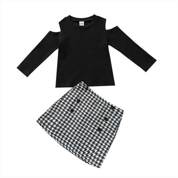 2 pcs infant casual outfits, baby cold shoulder solid color long sleeve round neck pullover houndstooth print skirt, White
2 pcs infant casual outfits, baby cold shoulder solid color long sleeve round neck pullover houndstooth print skirt, White