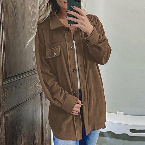 women's jackets loose solid long sleeve button coats turn down drop shoulder basic all-match female coat autumn casual fashion, Black;brown
women's jackets loose solid long sleeve button coats turn down drop shoulder basic all-match female coat autumn casual fashion, Black;brown