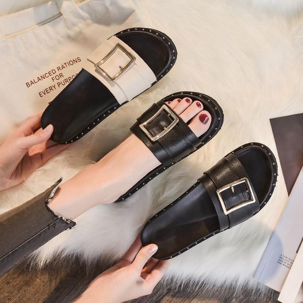 slippers celebrity square metal buckle belt modern women 2021 summer shoes sandals studs thicken soled slides plus size 40-43, Black
slippers celebrity square metal buckle belt modern women 2021 summer shoes sandals studs thicken soled slides plus size 40-43, Black