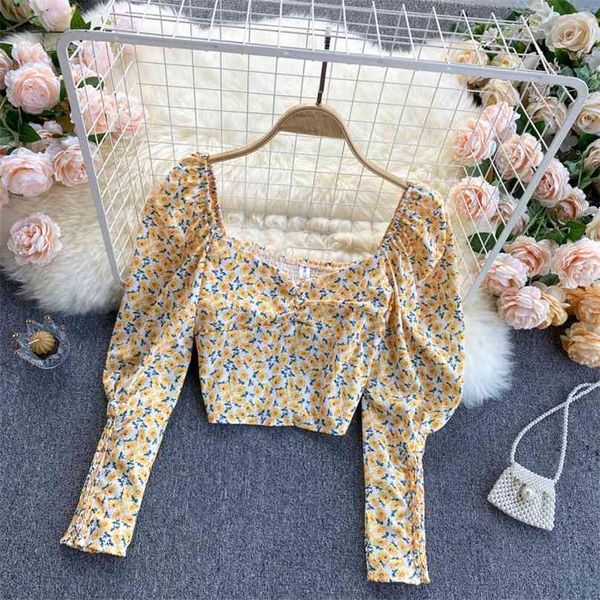 women fashion sweet retro floral print square collar long sleeve short blusas de mujer blouse shirts r858 210527, White
women fashion sweet retro floral print square collar long sleeve short blusas de mujer blouse shirts r858 210527, White