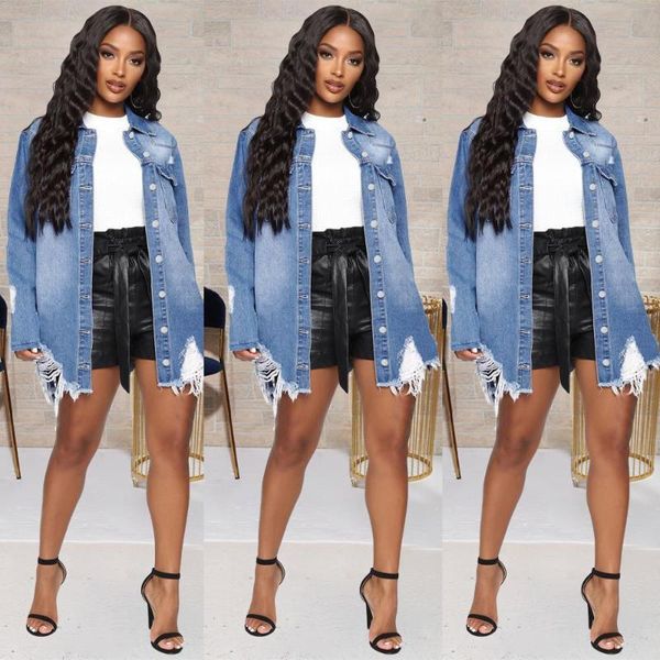women's jackets single-breasted denim jacket fringed casual long ladies loose ripped, Black;brown
women's jackets single-breasted denim jacket fringed casual long ladies loose ripped, Black;brown
