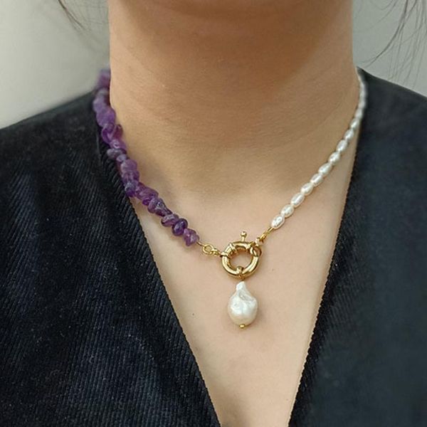 chokers the 2021 purple crystal necklace fashion baroque natural freshwater pearl collar bone chain women jewelry gifts, Golden;silver
chokers the 2021 purple crystal necklace fashion baroque natural freshwater pearl collar bone chain women jewelry gifts, Golden;silver