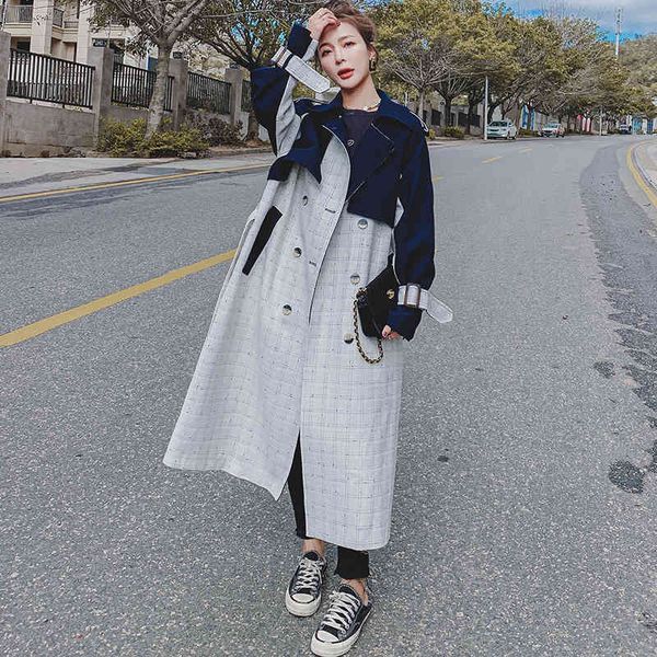 women's trench coats windbreaker long spring autumn splicing fashion coat female big size loose plaid high-end cotton ladies cloak, Tan;black
women's trench coats windbreaker long spring autumn splicing fashion coat female big size loose plaid high-end cotton ladies cloak, Tan;black