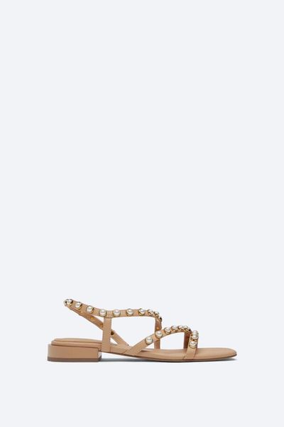sandals artificial pearl flat leather, Black