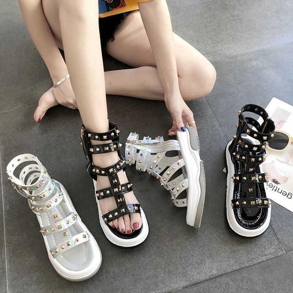 sandals summer laser colorful rivet cool boots thick sole one line zipper roman slope heel high women's shoes fashion, Black
sandals summer laser colorful rivet cool boots thick sole one line zipper roman slope heel high women's shoes fashion, Black