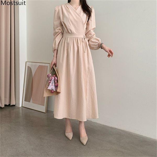spring autumn fashion elegant women long dress lace up puff sleeve tunic slim pleated dresses korean ropa mujer 210513, Black;gray
spring autumn fashion elegant women long dress lace up puff sleeve tunic slim pleated dresses korean ropa mujer 210513, Black;gray