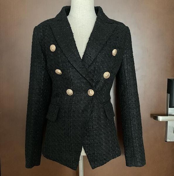 europe and the united states high-end double row lion buckle slim woven tweed blazer, White;black
europe and the united states high-end double row lion buckle slim woven tweed blazer, White;black