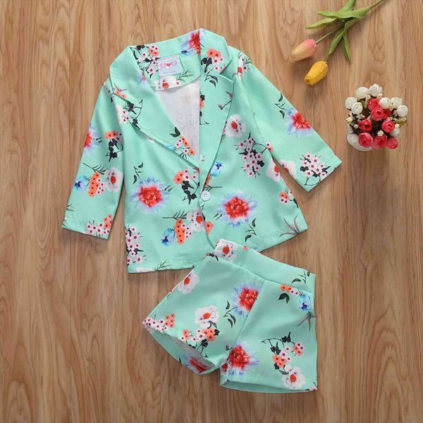 1 5y girls floral coat shorts two piece suit kid girl clothes sets kids, White 
1 5y girls floral coat shorts two piece suit kid girl clothes sets kids, White