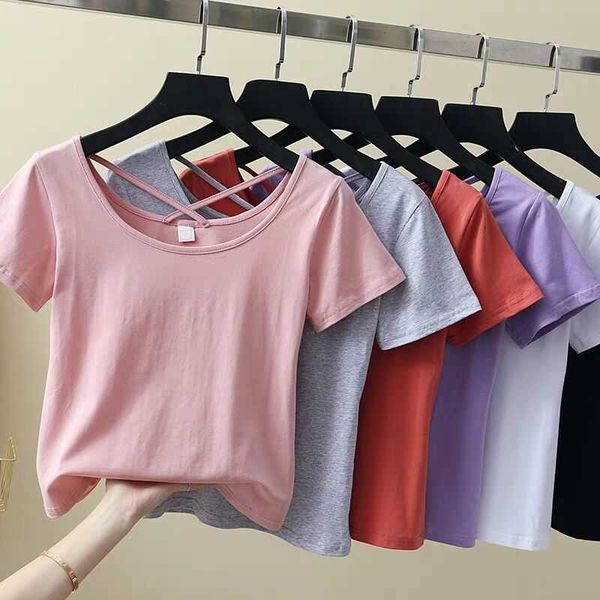100% cotton t-shirt slim fit all-match spring and summer solid color round neck halter shirt women streetwear women 210709, White
100% cotton t-shirt slim fit all-match spring and summer solid color round neck halter shirt women streetwear women 210709, White