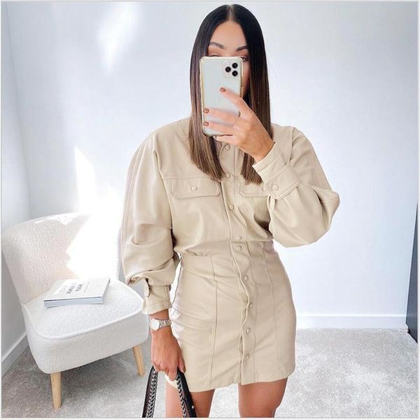 casual dresses stylish lady pu leather elegant dress 2021 autumn winter women lantern sleeve front button bodycon khaki club party mini, Black;gray
casual dresses stylish lady pu leather elegant dress 2021 autumn winter women lantern sleeve front button bodycon khaki club party mini, Black;gray