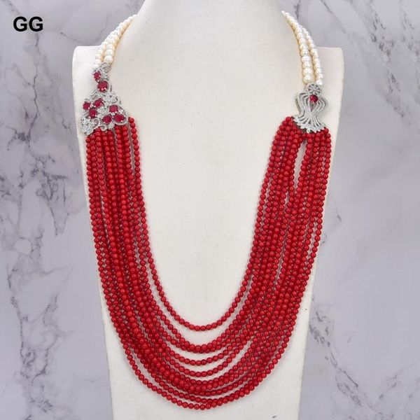 chains guaiguai jewelry 10 rows natural white pearl round red coral flower cz necklace lady, Silver
chains guaiguai jewelry 10 rows natural white pearl round red coral flower cz necklace lady, Silver