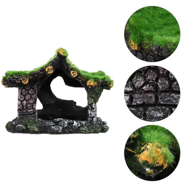 resin craft hideout house cave fish tank aquarium decoration ornament with moss decorations
resin craft hideout house cave fish tank aquarium decoration ornament with moss decorations