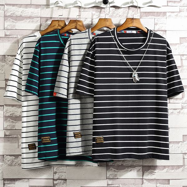 men's t-shirts fashion short sleeves casual o neck t-shirt black striped cotton 2021 summer clothes tees tshirt oversize m-5xl, White;black 
men's t-shirts fashion short sleeves casual o neck t-shirt black striped cotton 2021 summer clothes tees tshirt oversize m-5xl, White;black