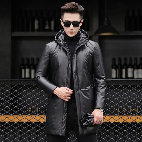 men's leather & faux slim fit jacket medium and long down sheep hooded tide korean, Black
men's leather & faux slim fit jacket medium and long down sheep hooded tide korean, Black