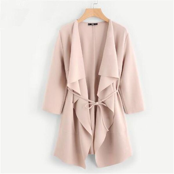 women's trench coats waterfall collar pocket front wrap work wear peach 3/4 sleeve apricot knee length with belts office women coat, Tan;black
women's trench coats waterfall collar pocket front wrap work wear peach 3/4 sleeve apricot knee length with belts office women coat, Tan;black
