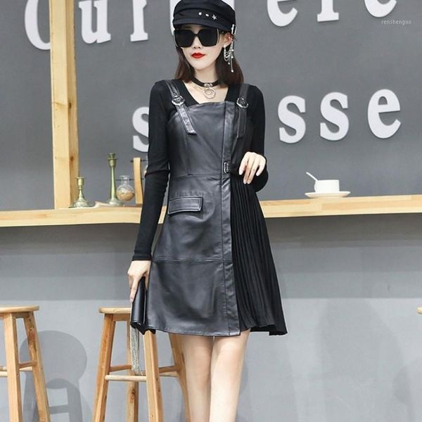 casual dresses women sleeveless autumn straps dress patchwork pleated genuine leather female fashion design sheepskin a-line mini, Black;gray
casual dresses women sleeveless autumn straps dress patchwork pleated genuine leather female fashion design sheepskin a-line mini, Black;gray